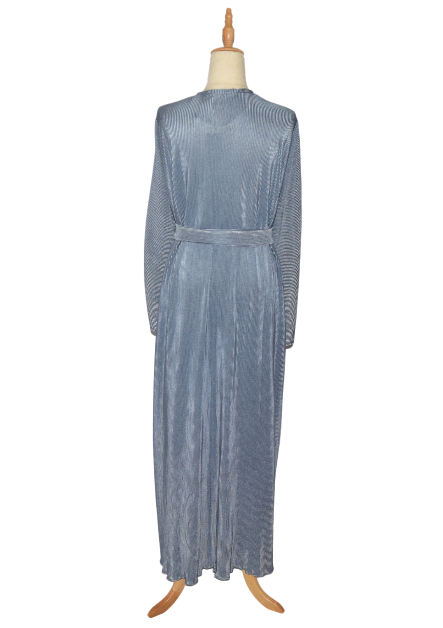 Belted Ribbed Abaya - Dusty Blue