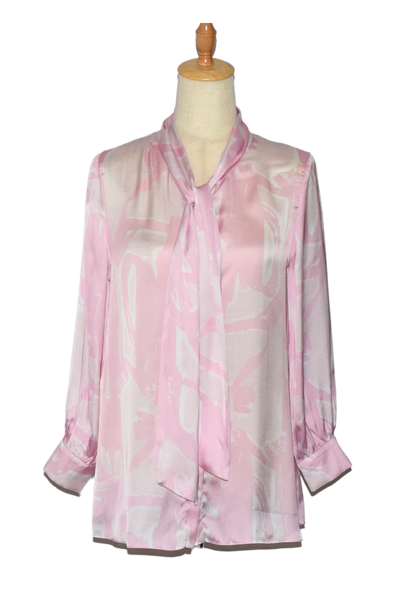 Pink Patterned Tie Collar Shirt