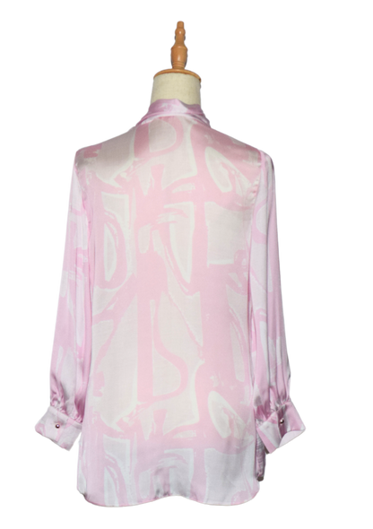 Pink Patterned Tie Collar Shirt