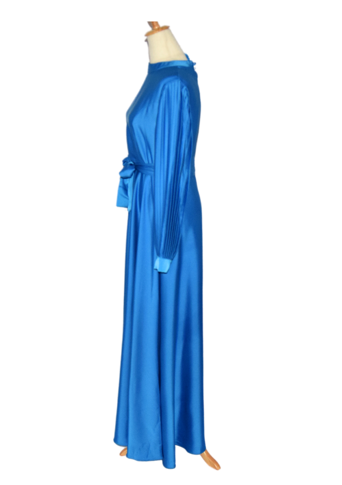 Satin Pleated Balloon Sleeve Dress - Royal Blue