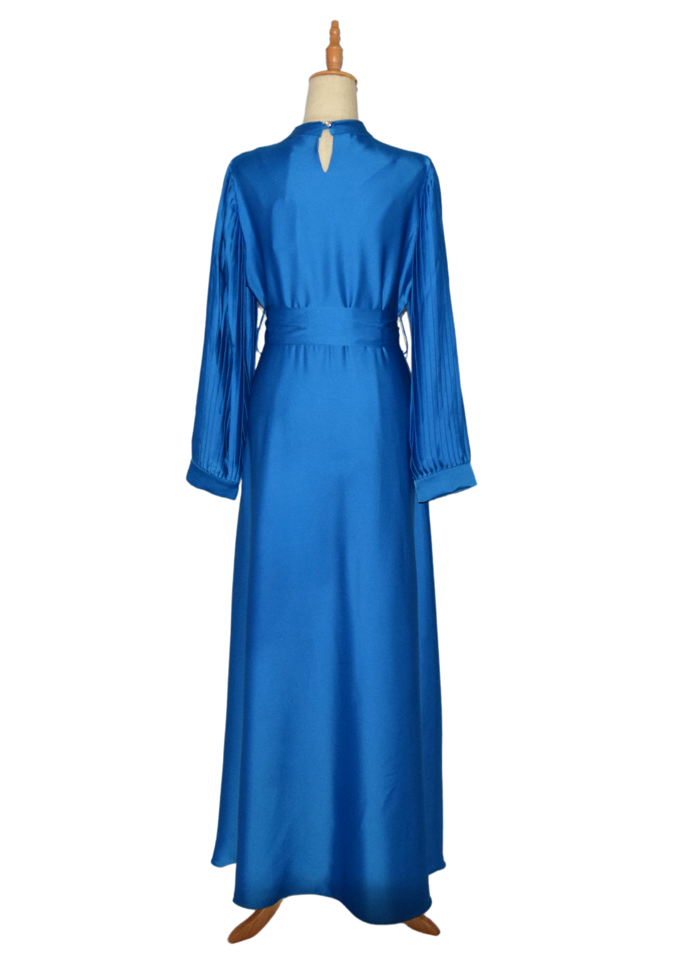 Satin Pleated Balloon Sleeve Dress - Royal Blue