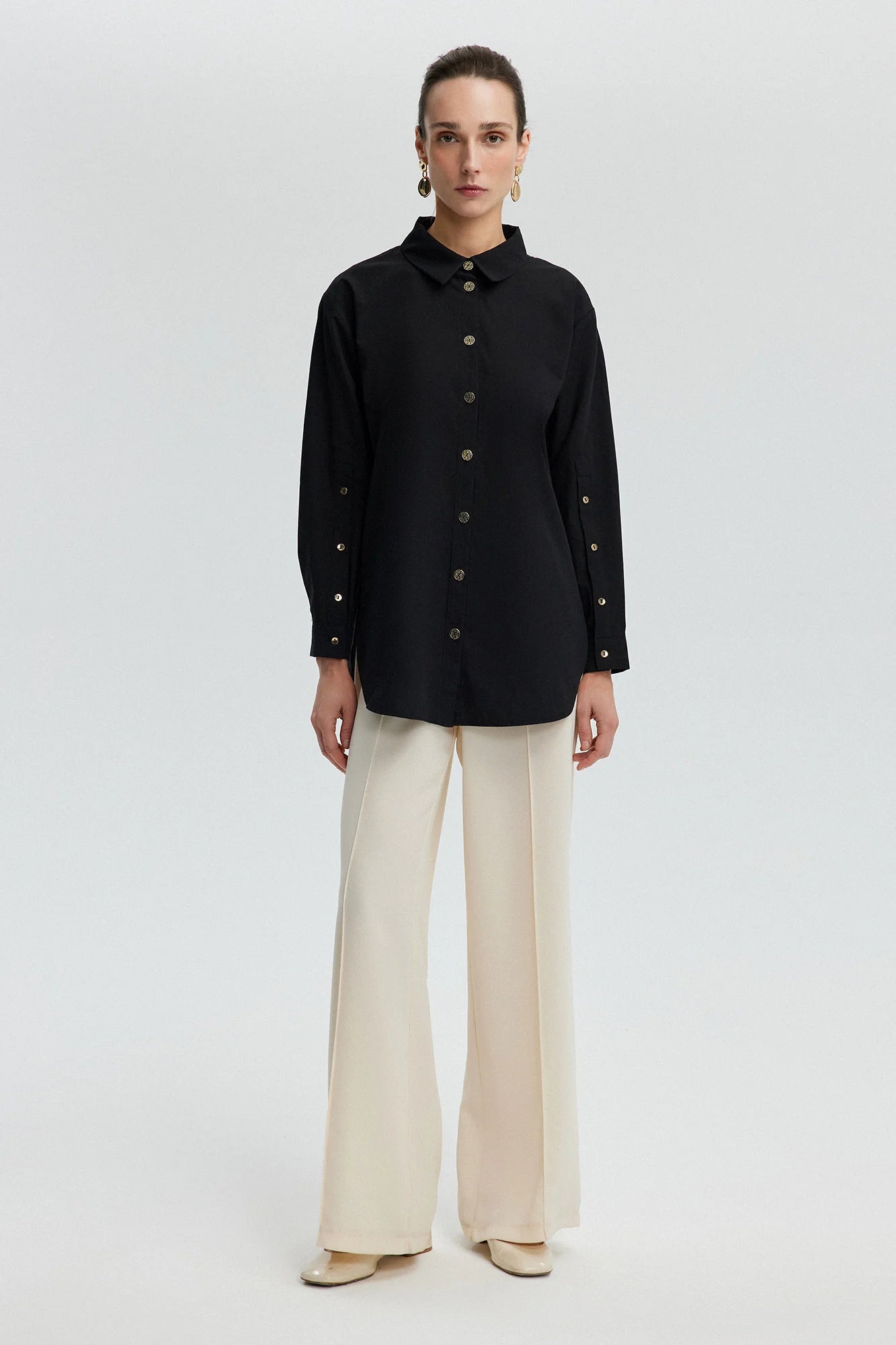 Gold Buttoned Poplin Shirt - Black