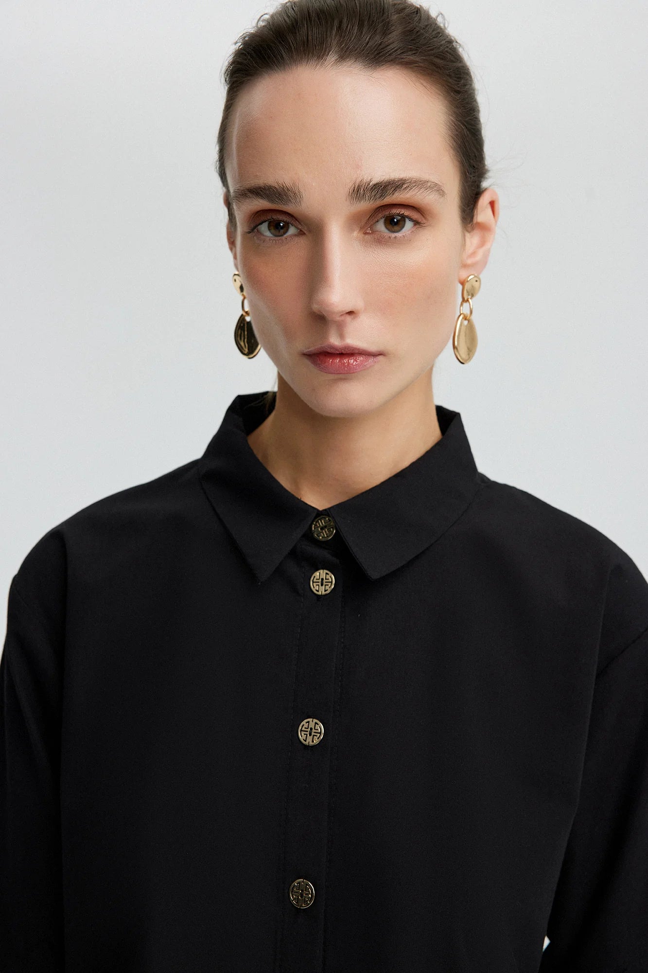 Gold Buttoned Poplin Shirt - Black