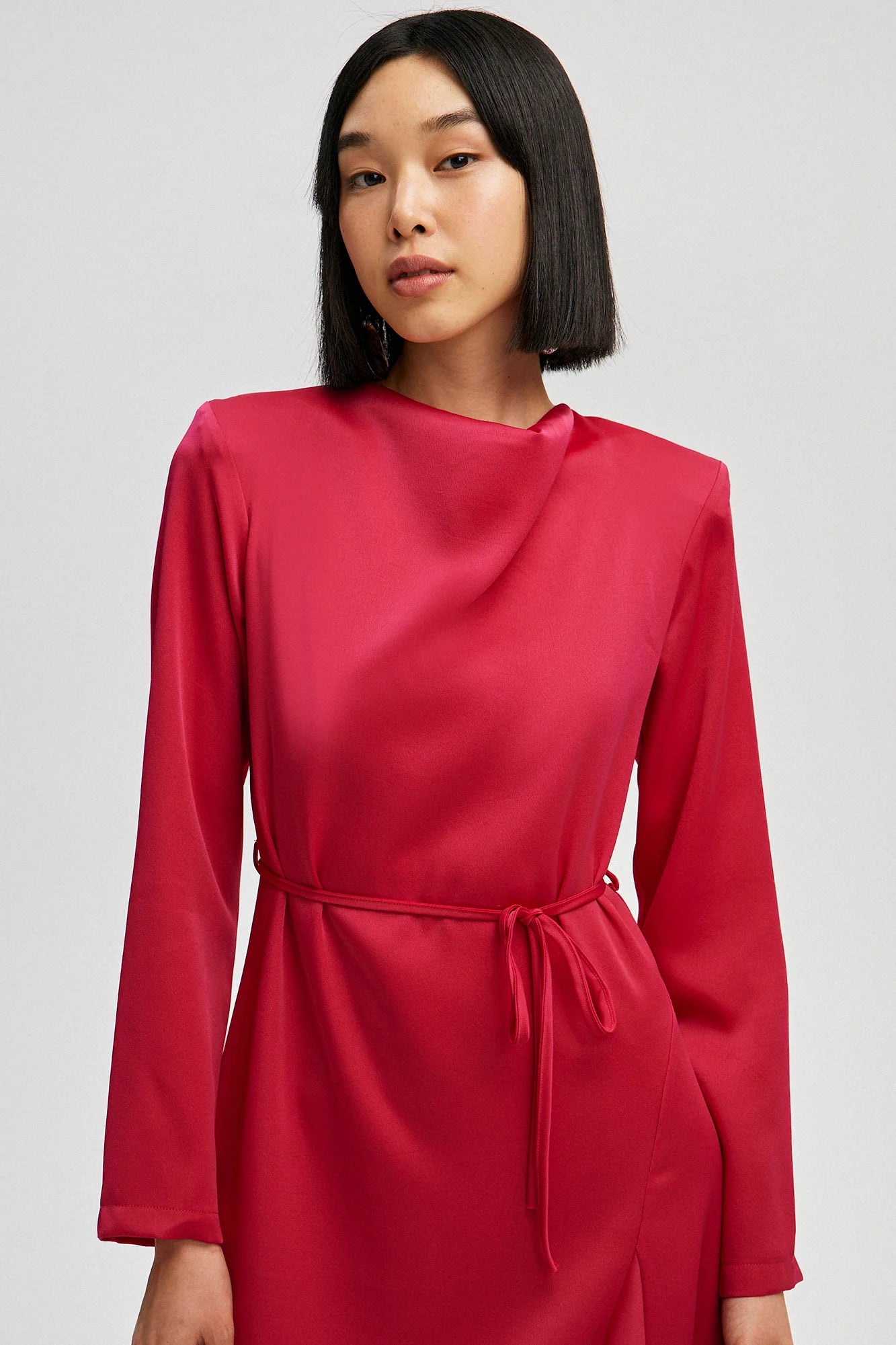 Satin Dress with Belt - Raspberry