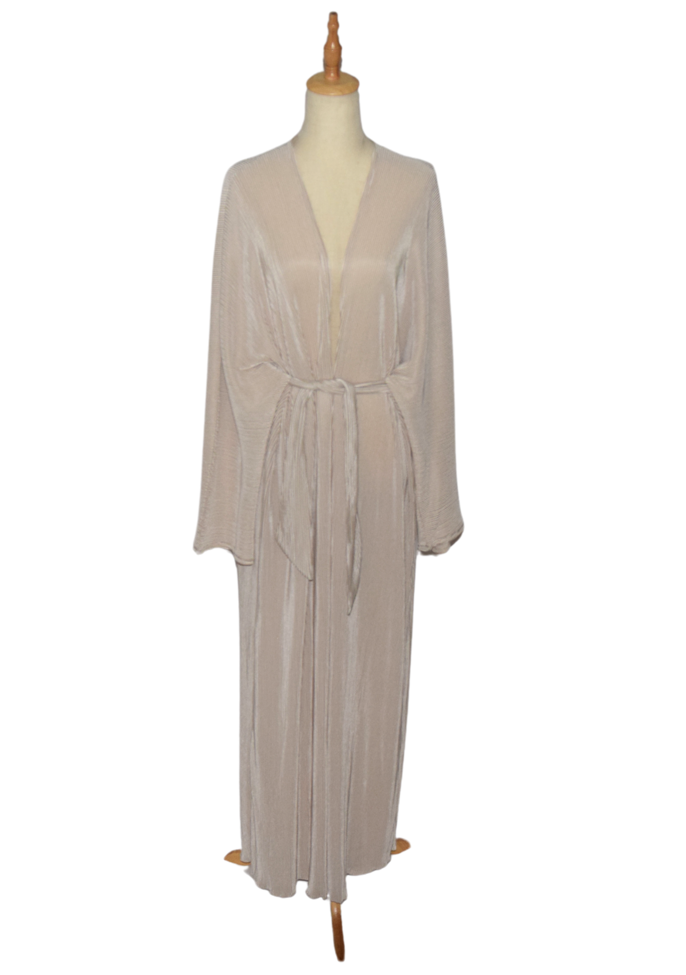 Belted Ribbed Abaya - Light Cream