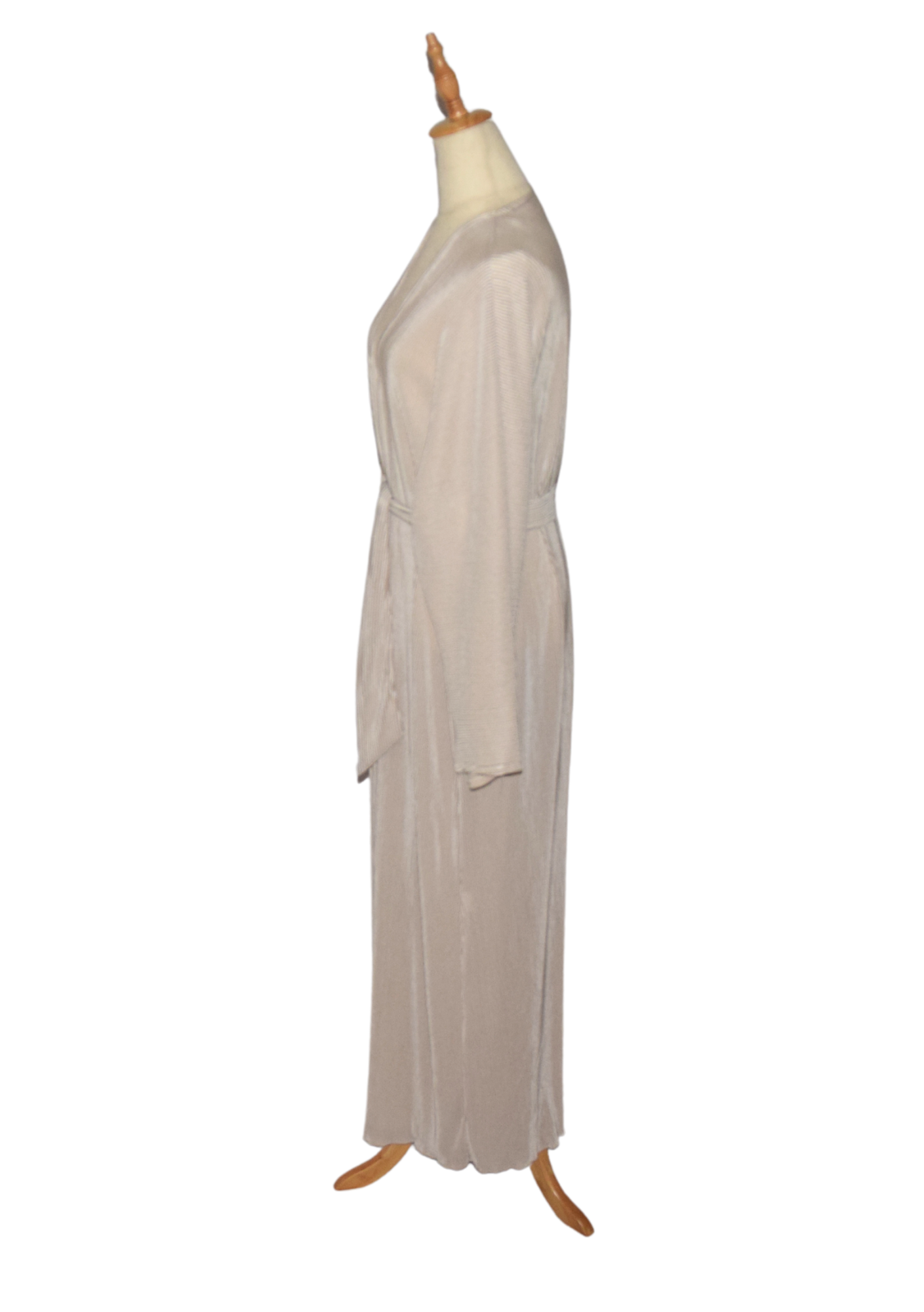 Belted Ribbed Abaya - Light Cream