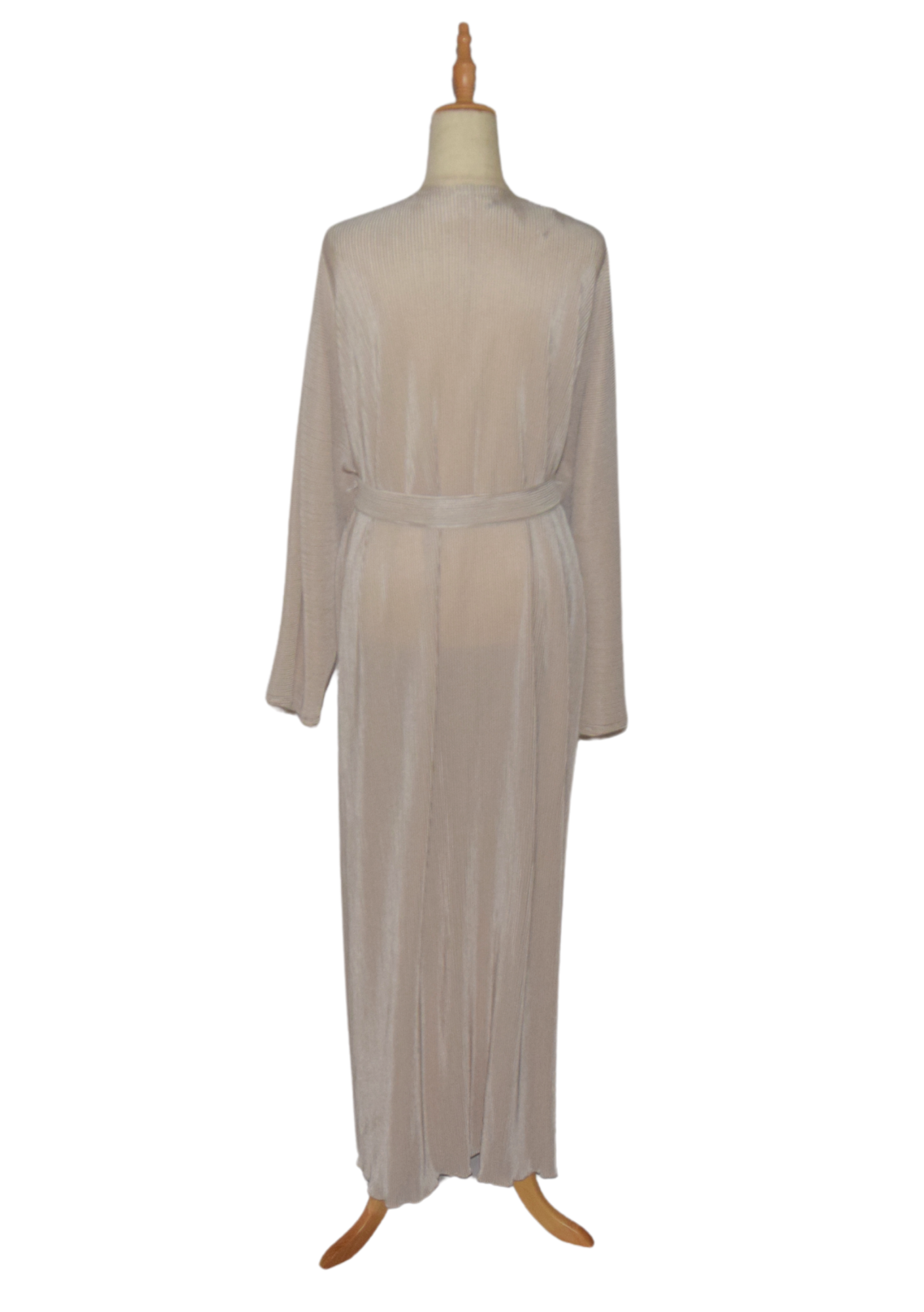 Belted Ribbed Abaya - Light Cream