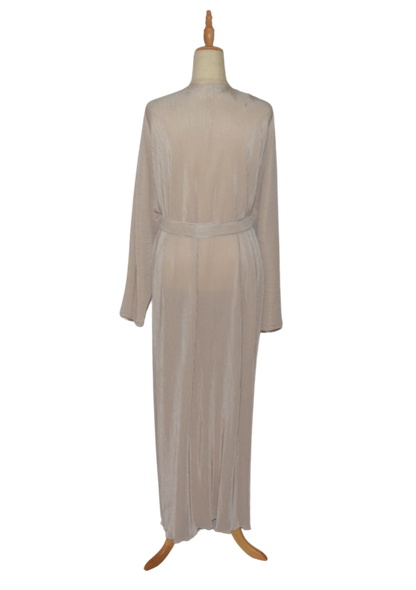 Belted Ribbed Abaya - Light Cream