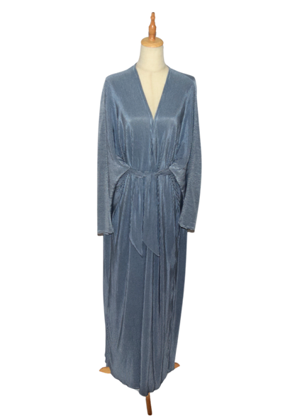 Belted Ribbed Abaya - Dusty Blue