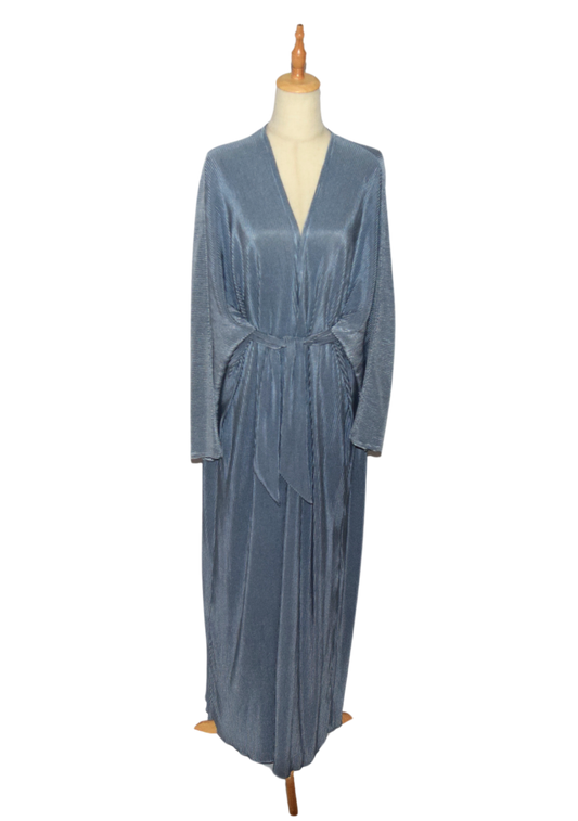 Belted Ribbed Abaya - Dusty Blue