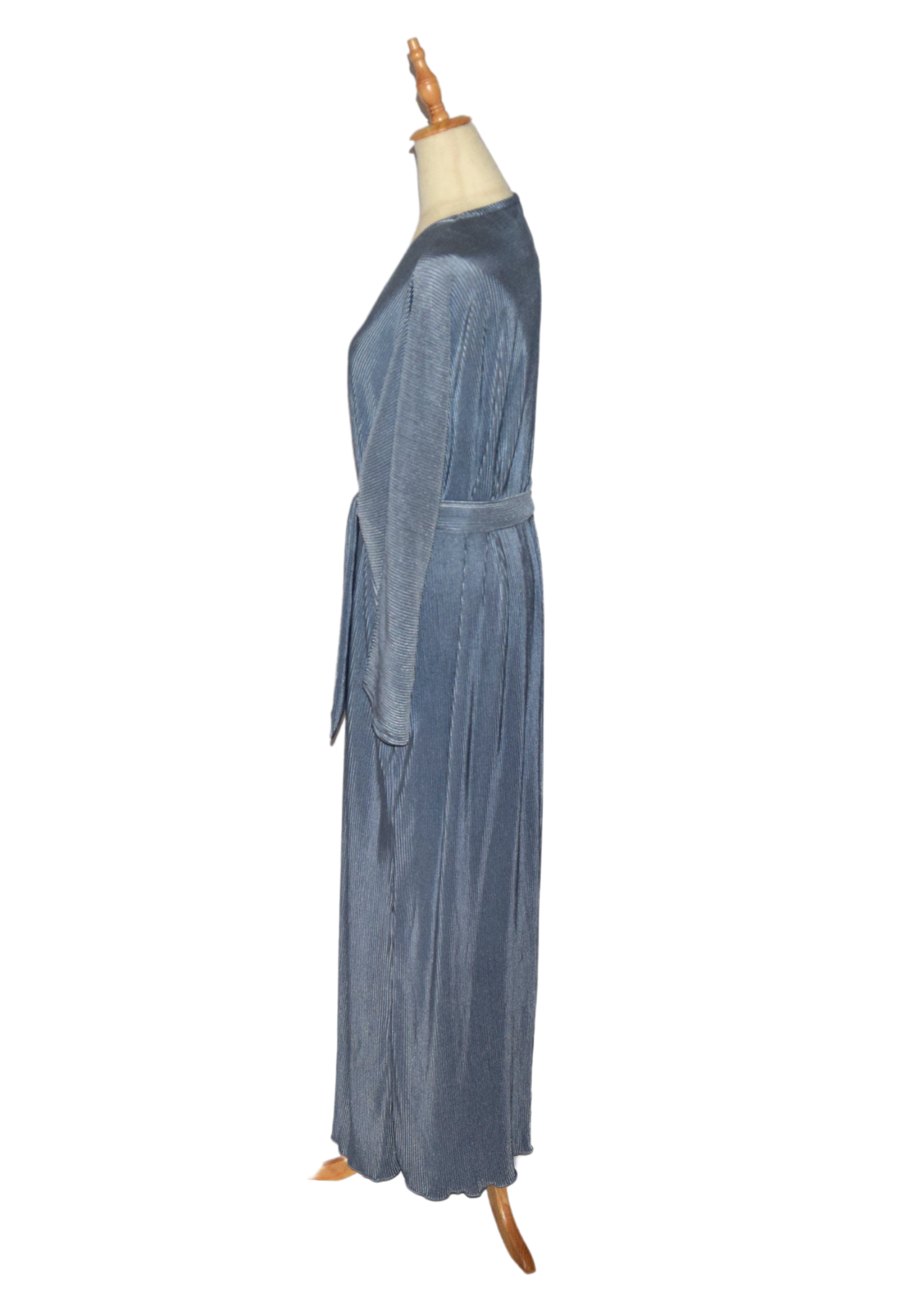 Belted Ribbed Abaya - Dusty Blue