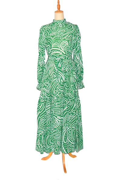 Patterned Lined Dress - Green