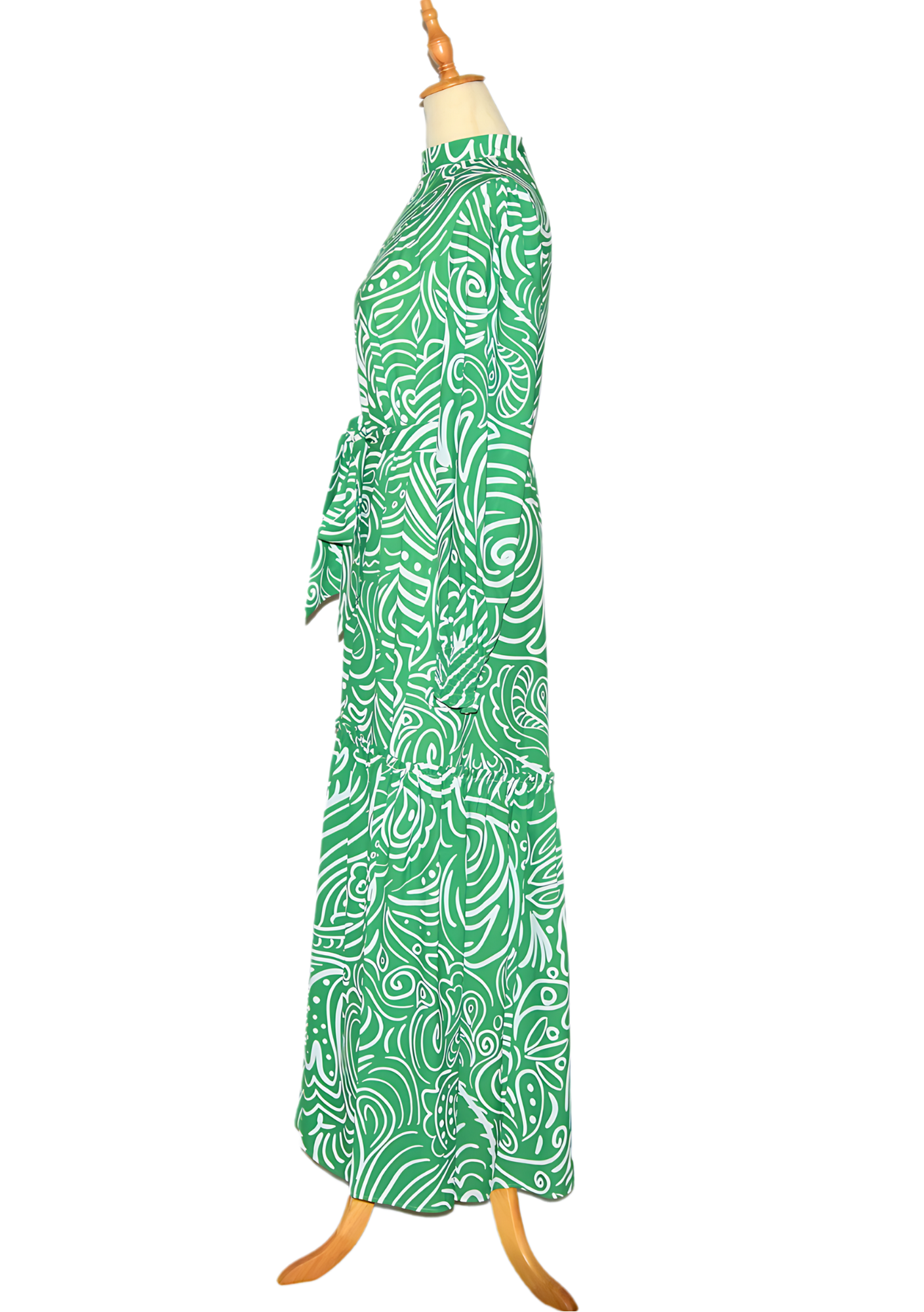 Patterned Lined Dress - Green