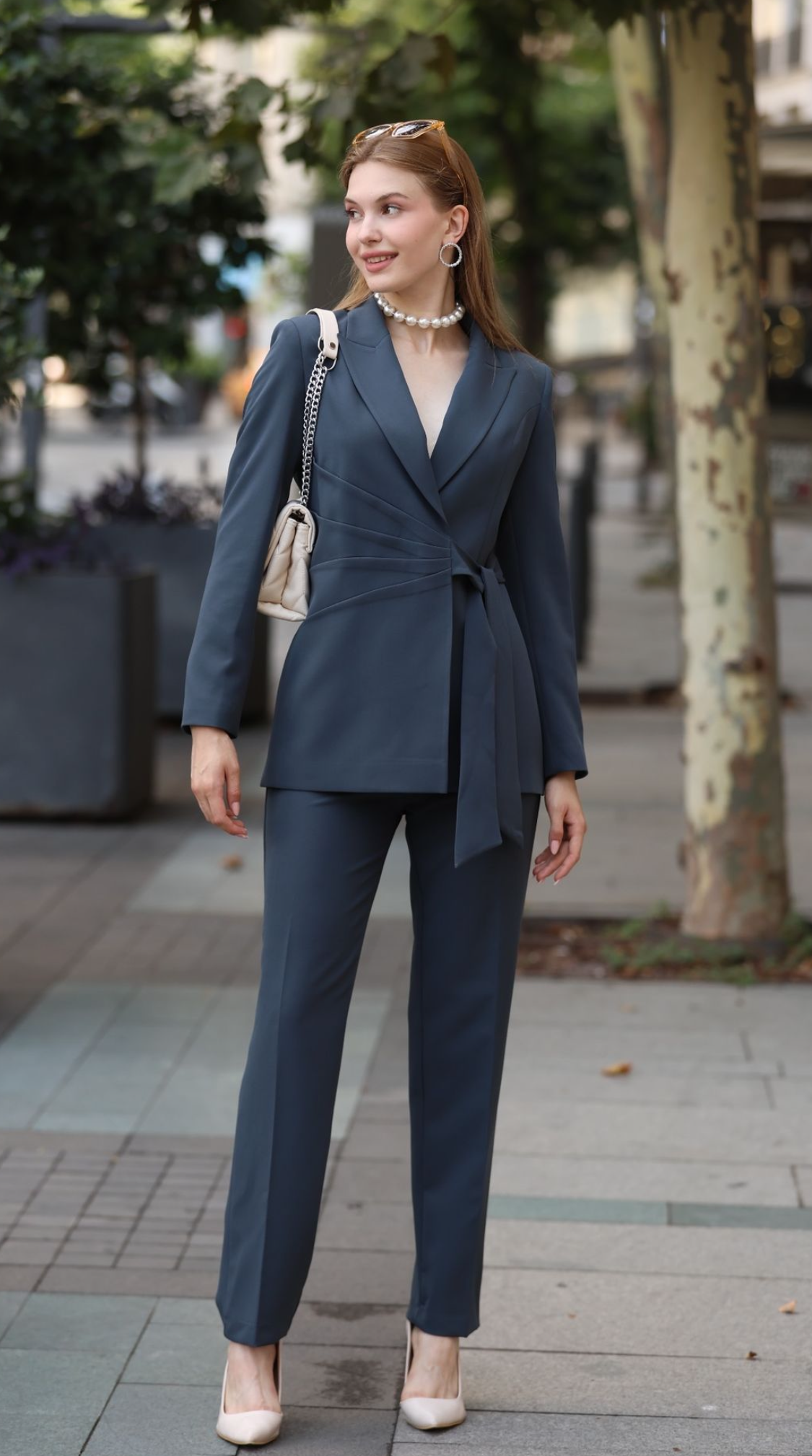 Side Wrap Blazer - Steel Blue