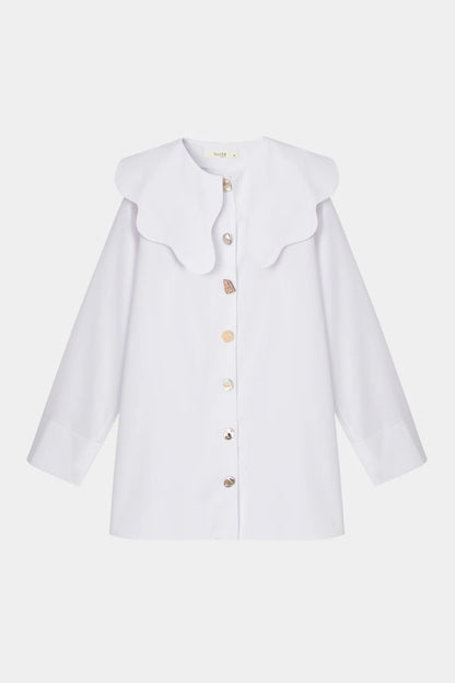 Wide Collar Poplin Shirt - White