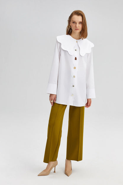 Wide Collar Poplin Shirt - White