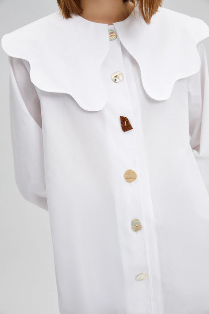 Wide Collar Poplin Shirt - White