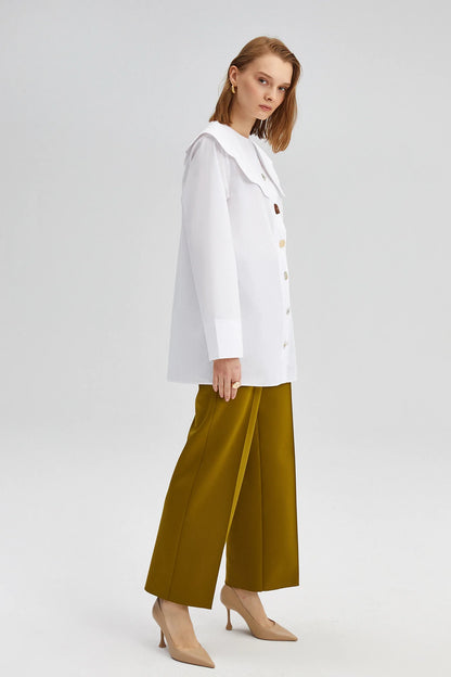 Wide Collar Poplin Shirt - White