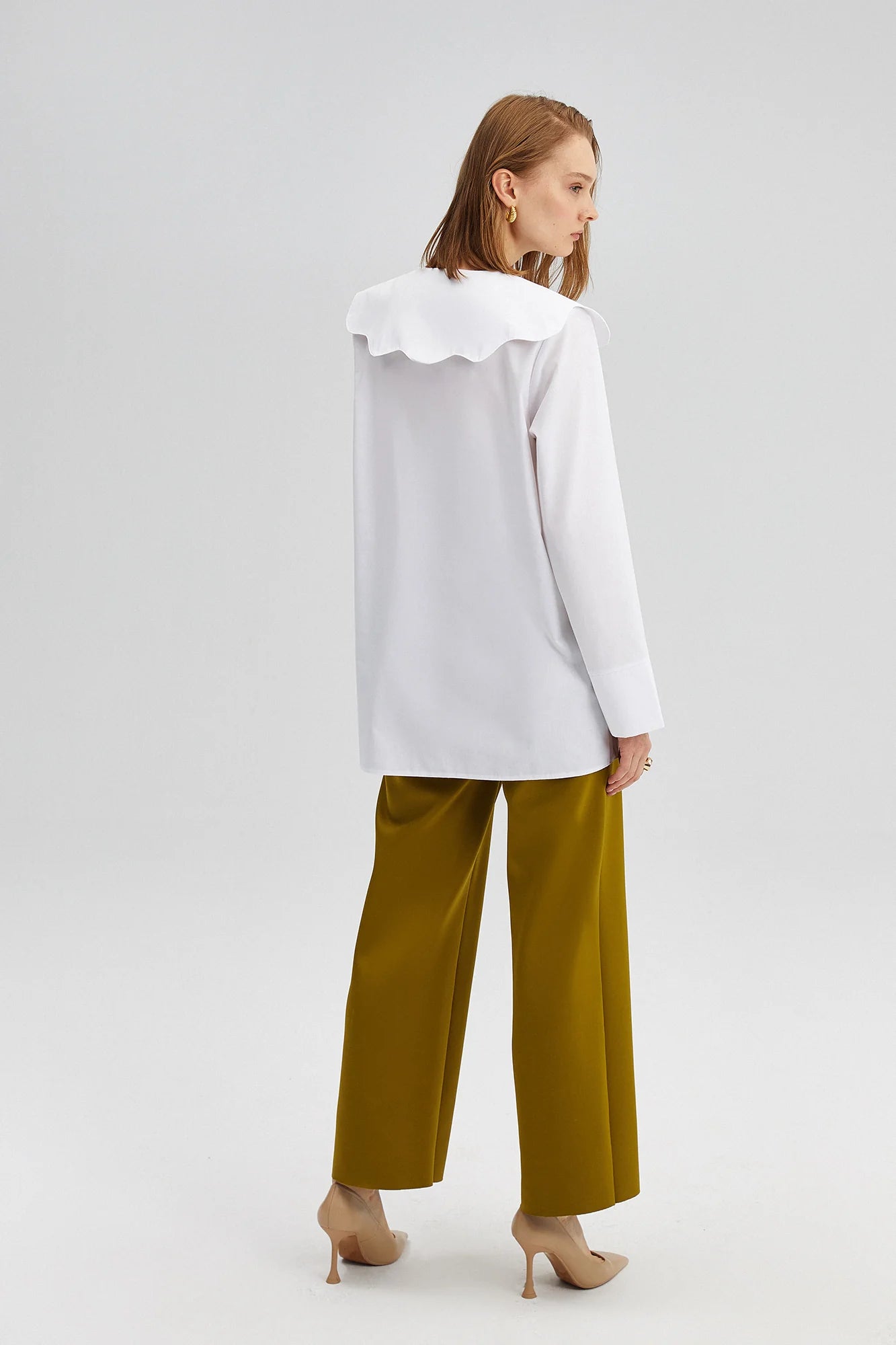 Wide Collar Poplin Shirt - White