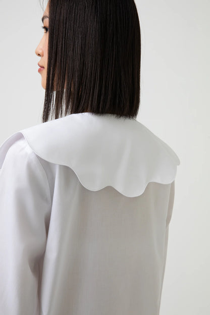 Wide Collar Poplin Shirt - White