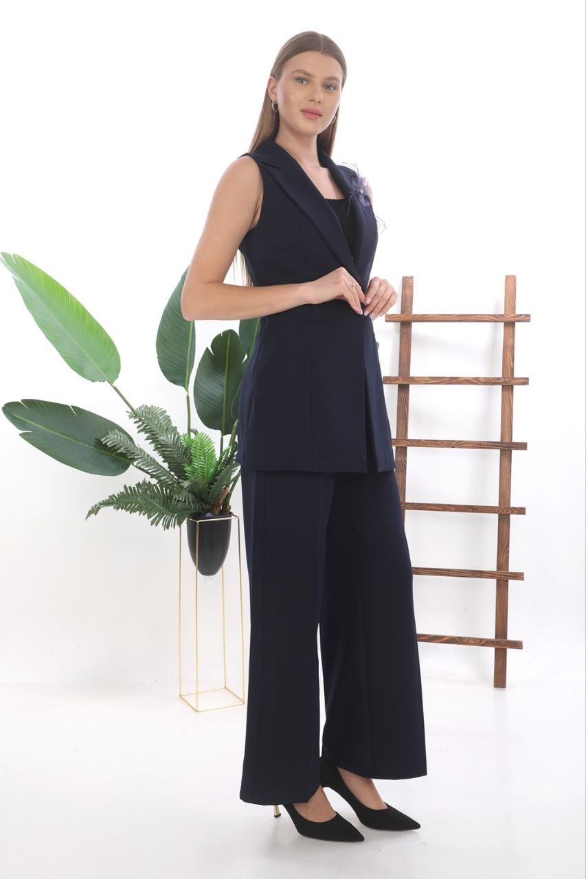 Matching Pants for Sleeveless Blazer - Black