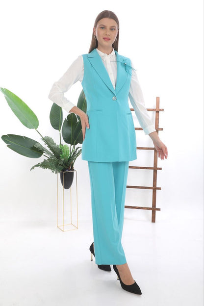 Sleeveless Blazer - Fountain Blue