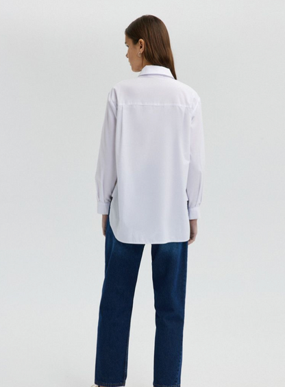 Gold Buttoned Poplin Shirt - White