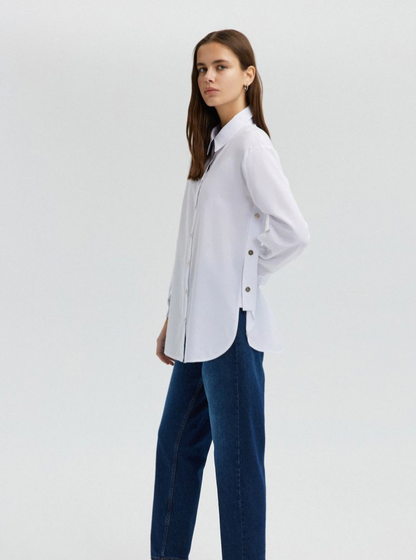 Gold Buttoned Poplin Shirt - White