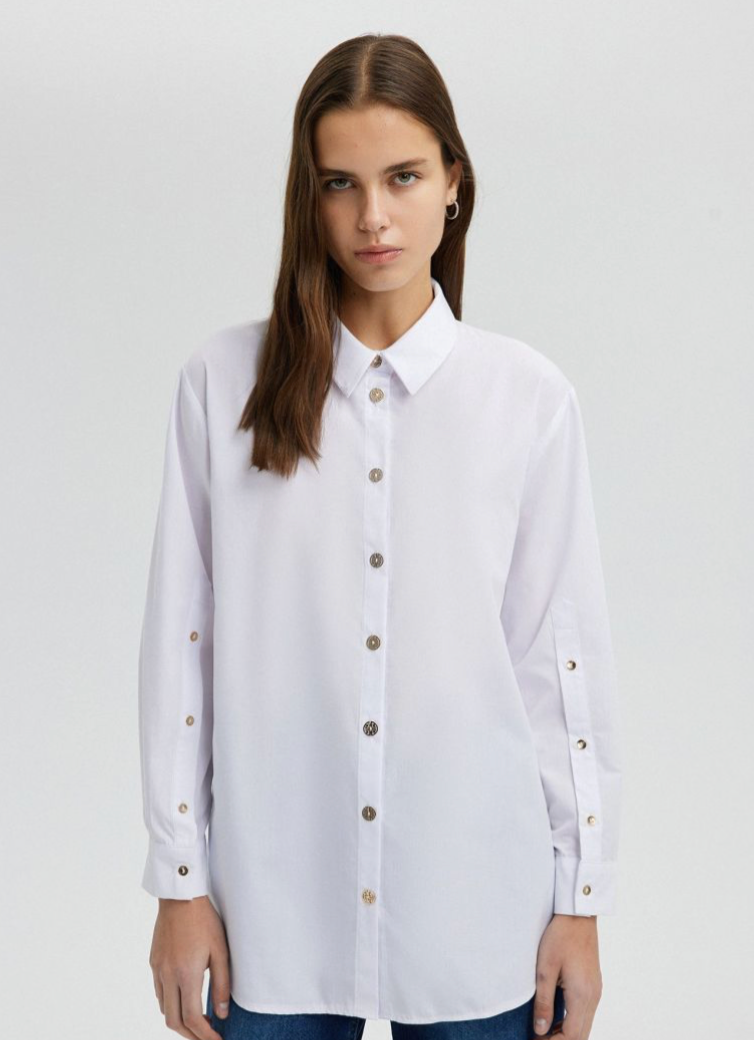 Gold Buttoned Poplin Shirt - White