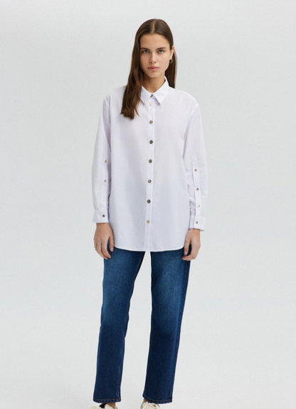 Gold Buttoned Poplin Shirt - White