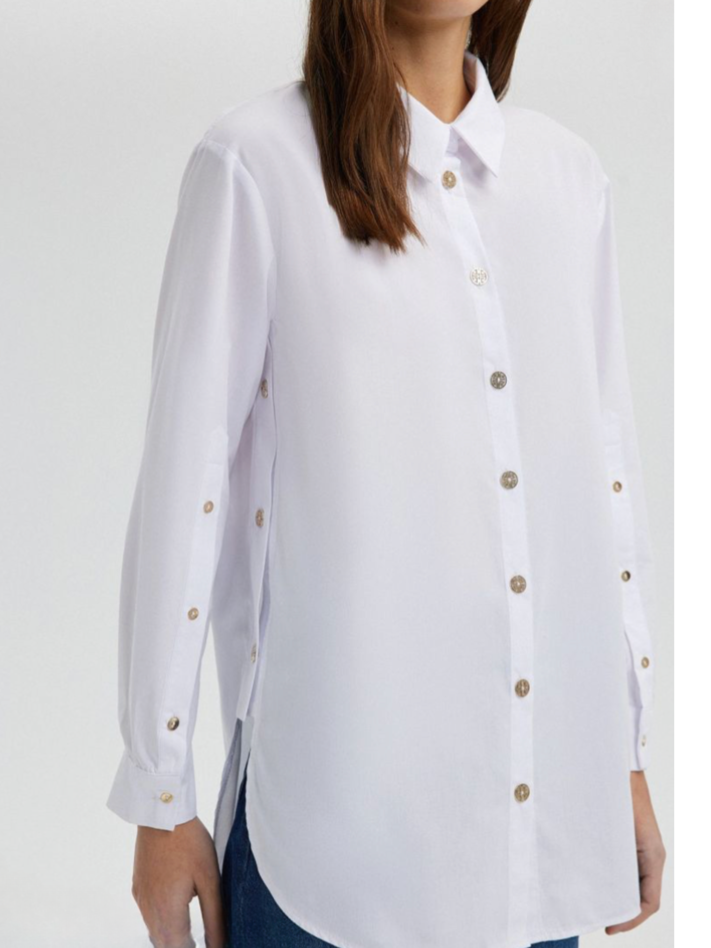 Gold Buttoned Poplin Shirt - White