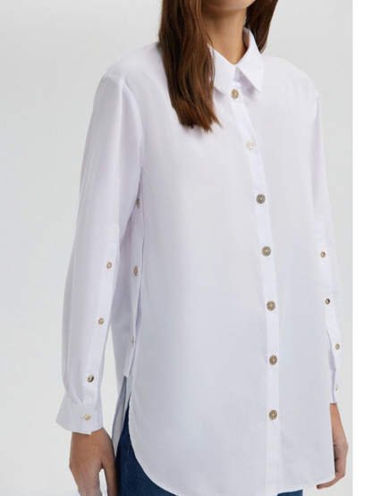 Gold Buttoned Poplin Shirt - White