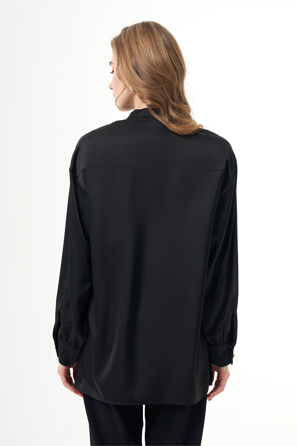 Satin Button Down Tunic - Black