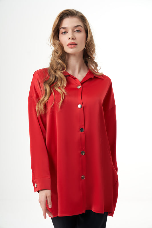 Oversized Satin Tunic - Red