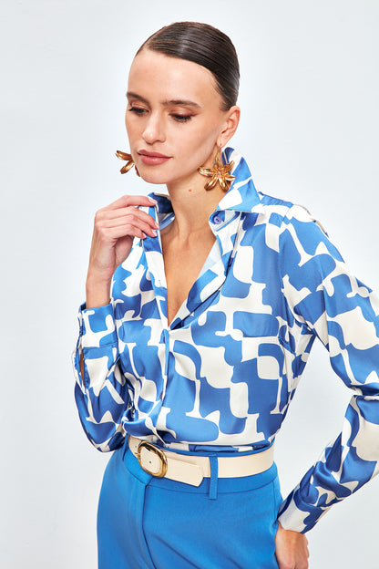 Patterned Button Down Shirt - Blue