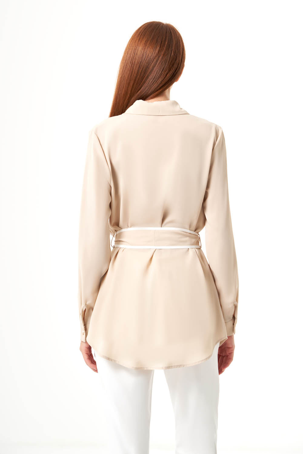 Belted Button-Down Top - Cream