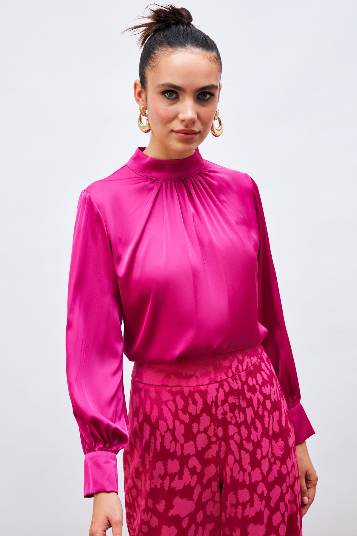 Collar Detailed Satin Blouse - Pink