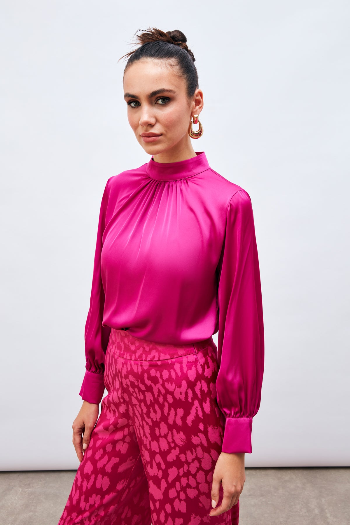 Collar Detailed Satin Blouse - Pink