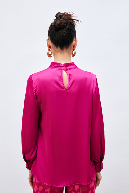 Collar Detailed Satin Blouse - Pink